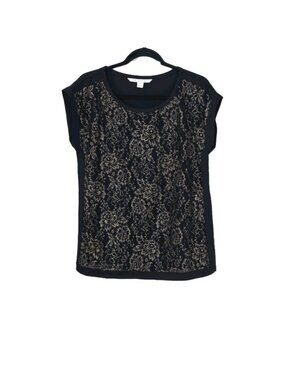 Diane von Furstenberg Silk Metallic Gold Lace Top US 6 Whimsigoth Evening Party